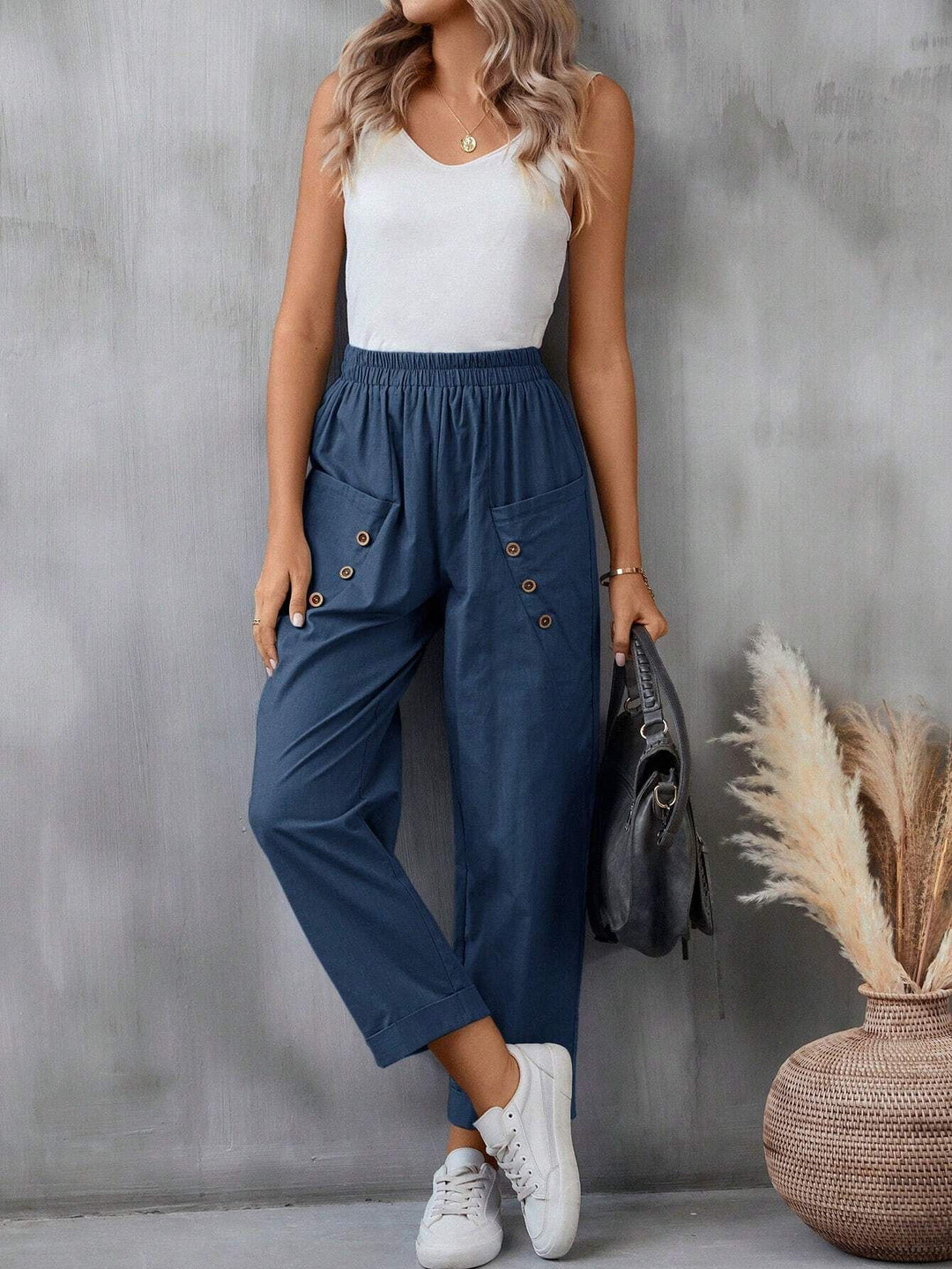Damen elegante Freizeitpants mit Knopfdetails EB