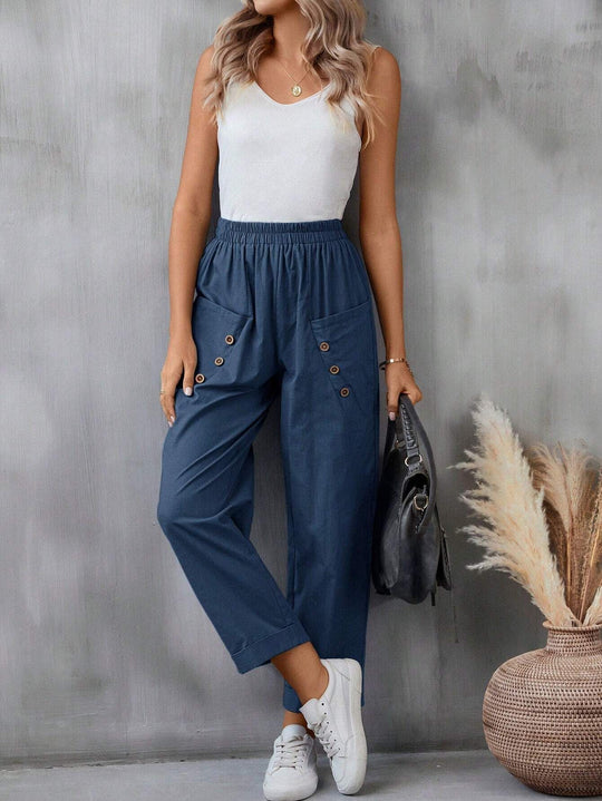 Damen elegante Freizeitpants mit Knopfdetails EB