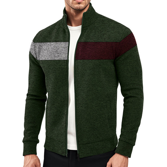 Herren sportlicher Stehkragenpullover mit kontrastierenden Farbbereichen und hochwertiger Baumwolle EB