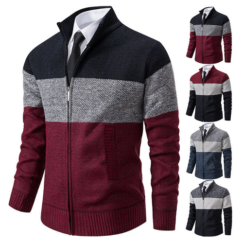 Herren modische Strickjacke mit strukturiertem Farbblockdesign EB