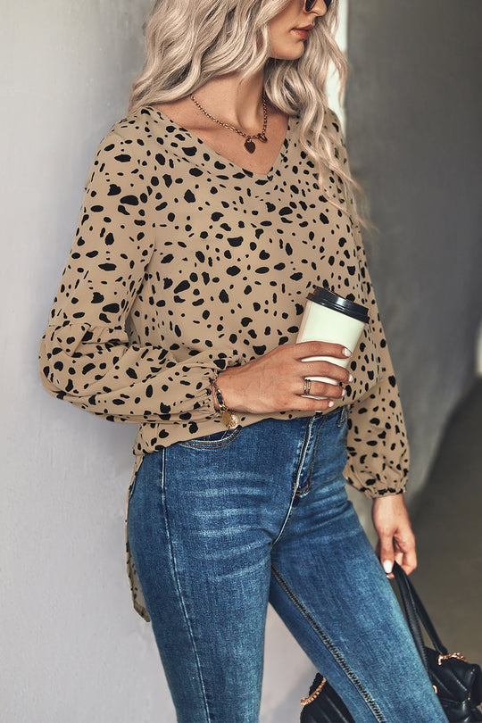 Damen Elegante Bluse mit Rüschenärmeln und modernem Punktmuster EB