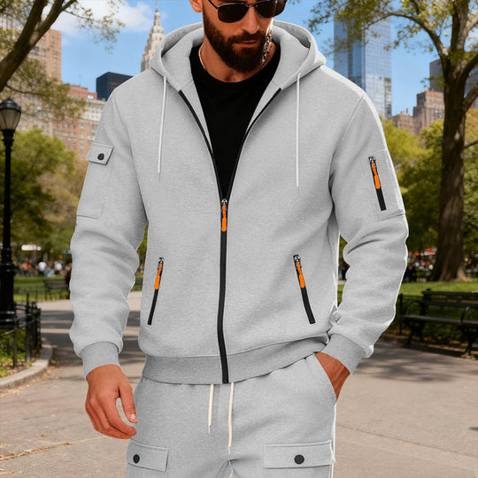 Herren sportlicher Kapuzenpullover mit modischen Schnellverschlüssen und praktischen Taschen EB