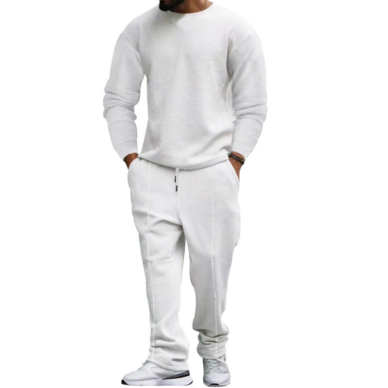 Herren nan strukturiertes Lounge-Set mit Rundhals-Pullover und schmal zulaufender Naht-Jogginghose EB