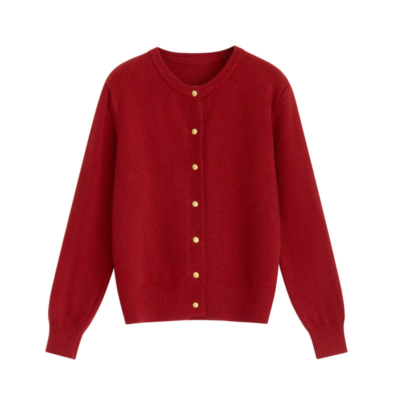 EB | Strickjacke - Retro Rundhalsausschnitt - Kleine goldene Knopfdetails