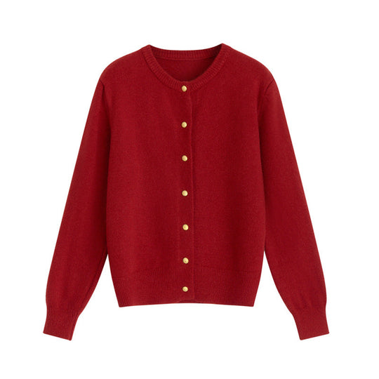EB | Strickjacke - Retro Rundhalsausschnitt - Kleine goldene Knopfdetails