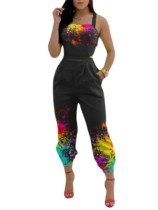 Damen eleganter Jumpsuit mit detailverliebtem Blättermotiv EB