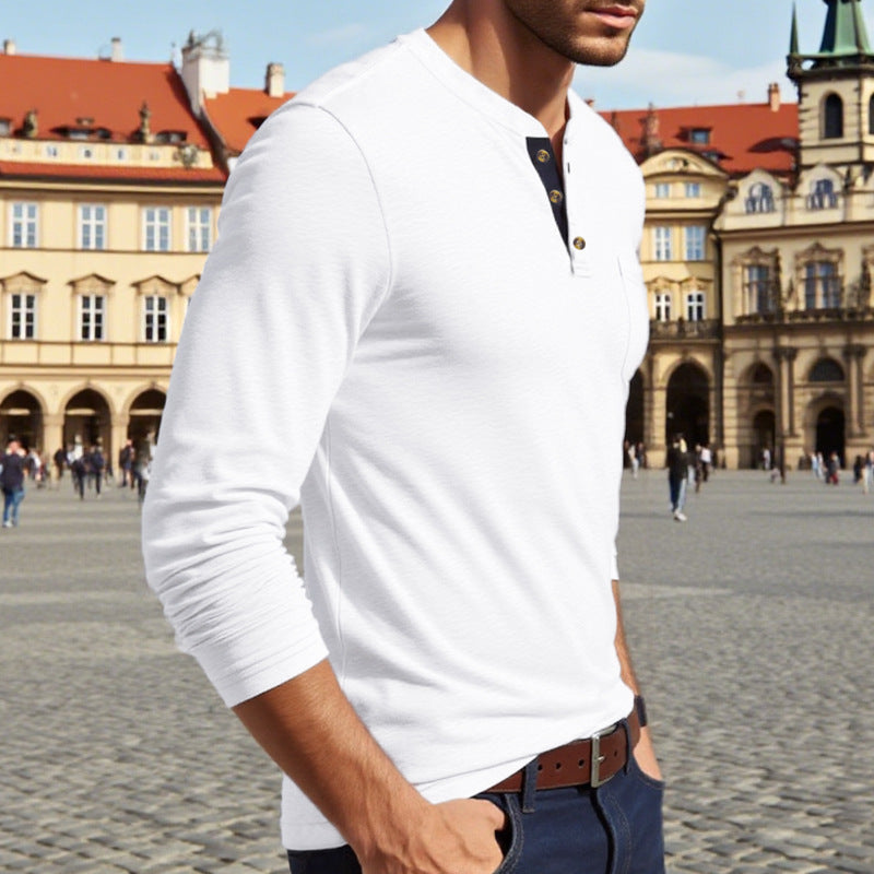 Herren Langarm-Henley-Shirt mit Knopfleiste und eleganten Akzenten EB