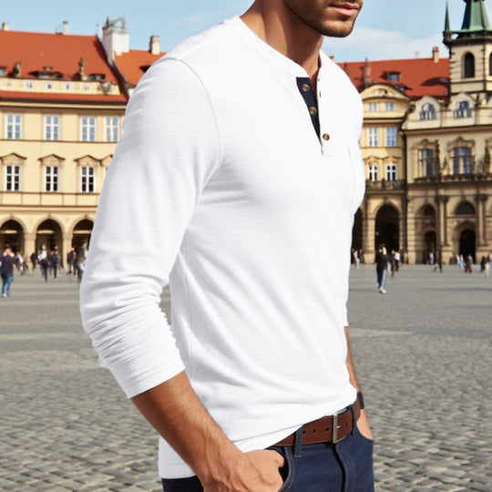Herren Langarm-Henley-Shirt mit Knopfleiste und eleganten Akzenten EB