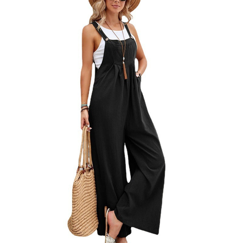 Damen Lässiger Jumpsuit mit weitem Bein und verstellbaren Trägern EB