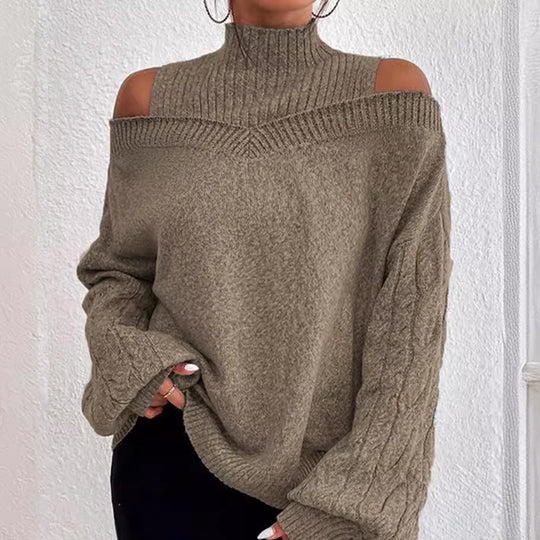 Damen Pullover mit schulterfreien Ärmeln und hohem Kragen EB