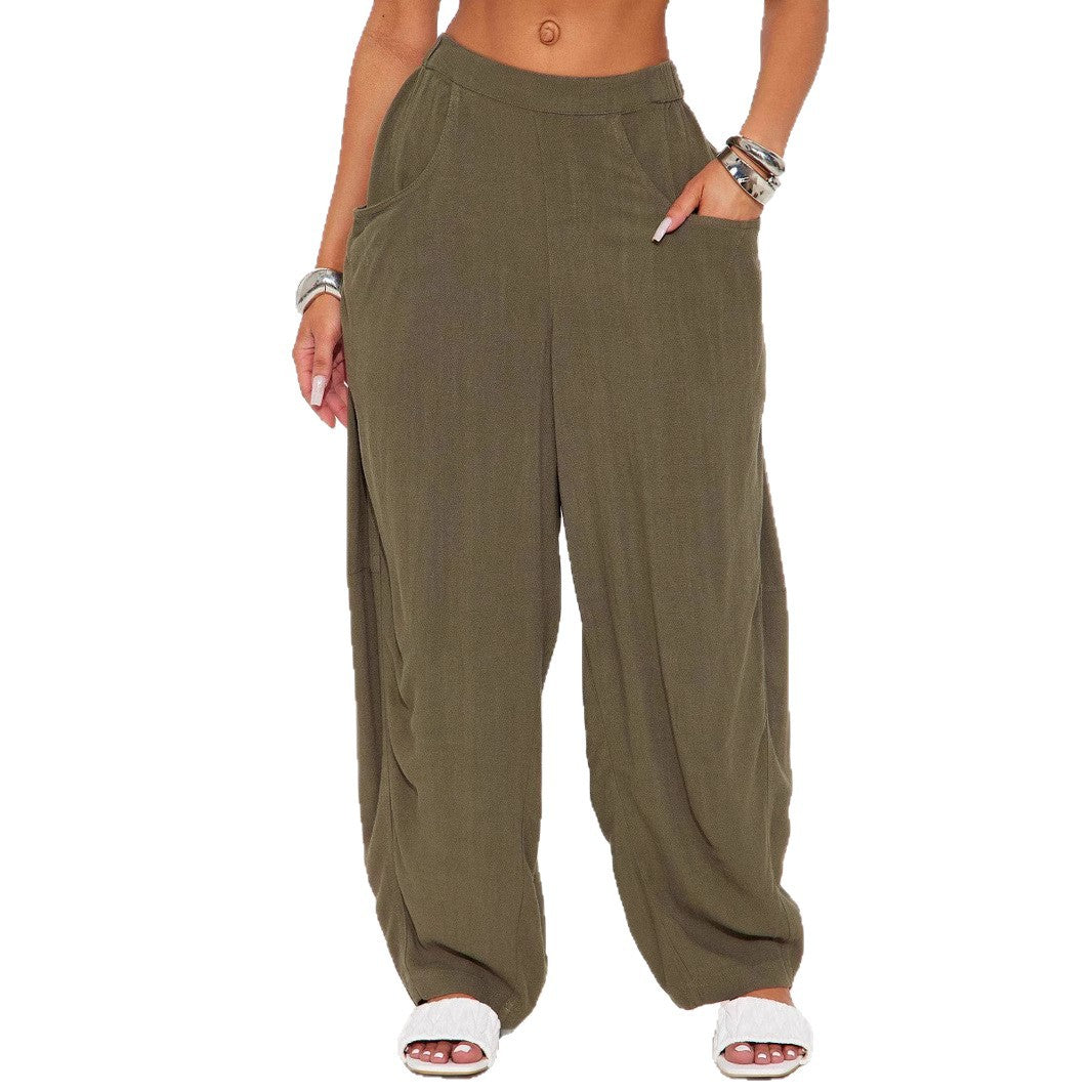 Damen Lässige Weite Stoffhosen mit praktischen Taschen EB