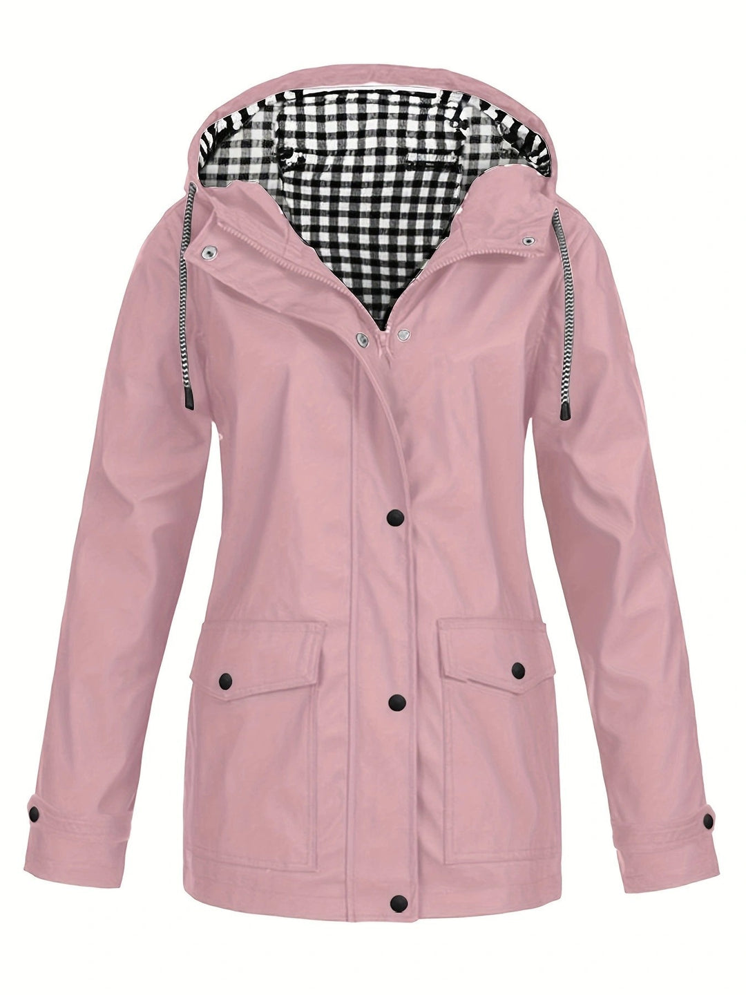 Damen modische Regenjacke mit kontrastierendem Innenfutter und praktischen Taschen EB