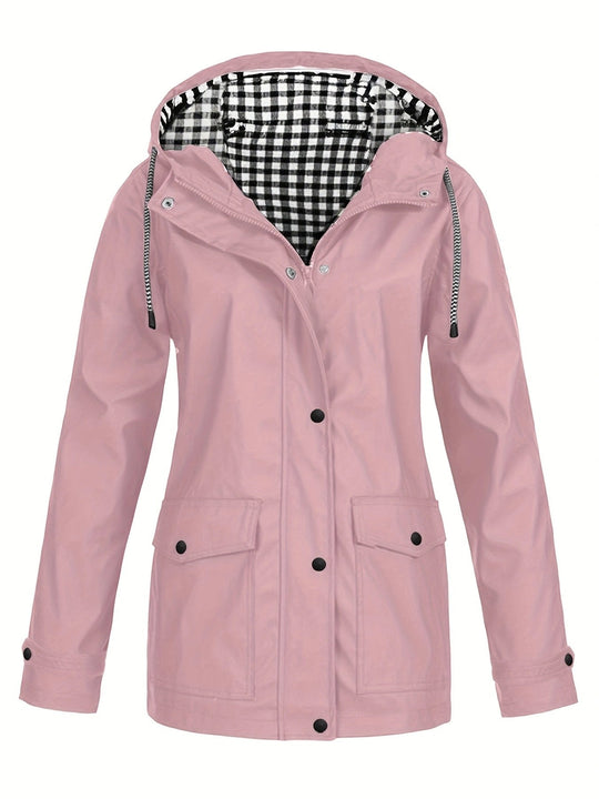 Damen modische Regenjacke mit kontrastierendem Innenfutter und praktischen Taschen EB