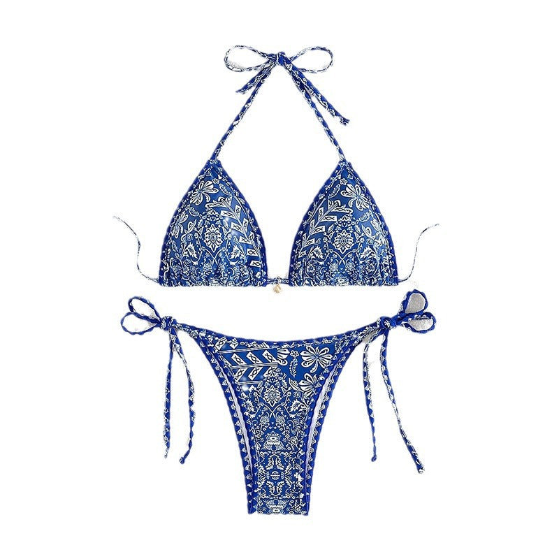 Damen Triangel-Bikini mit verstellbaren Bindebändern und floralem Print EB