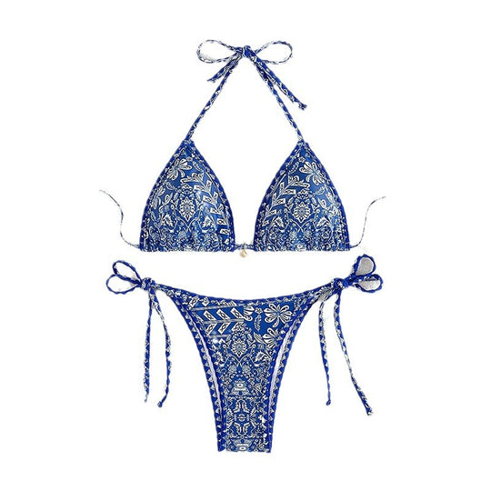 Damen Triangel-Bikini mit verstellbaren Bindebändern und floralem Print EB