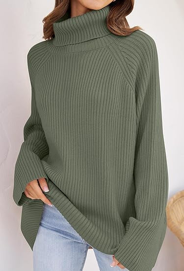 Damen Feinstrickpullover mit hohem Kragen und weitem Schnitt EB