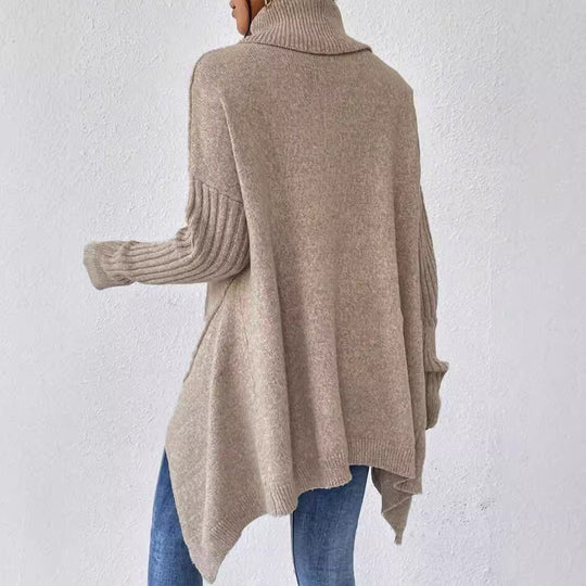 Damen lässiger Pullover mit Stehkragen und asymmetrischem Schnitt EB