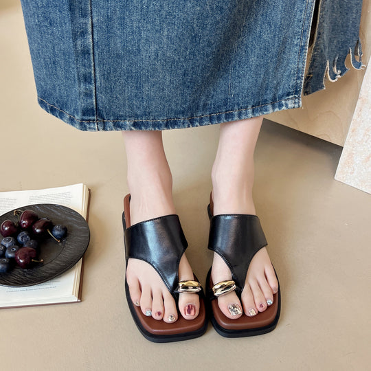 Damen Bequeme Zehentrenner-Sandalen mit modischem Riemendesign und ergonomischer Sohle EB