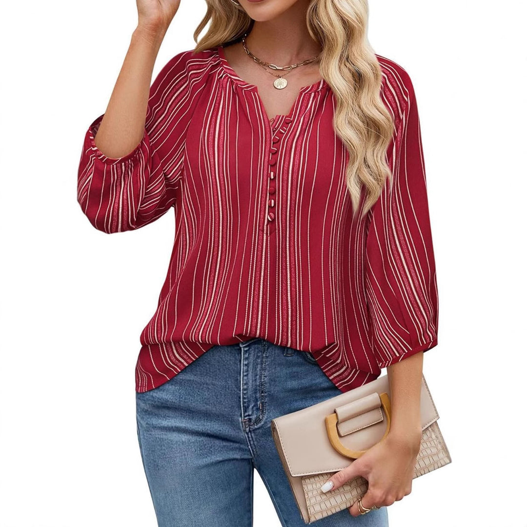 Damen Blusenshirt mit eleganten Streifen und femininen Details Heidi-Mode