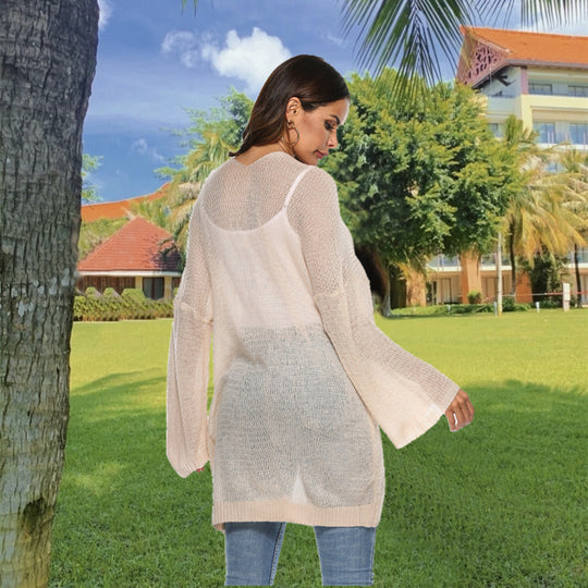 Damen Langer Strickpullover mit weitem Schnitt und bequemen Ärmeln EB
