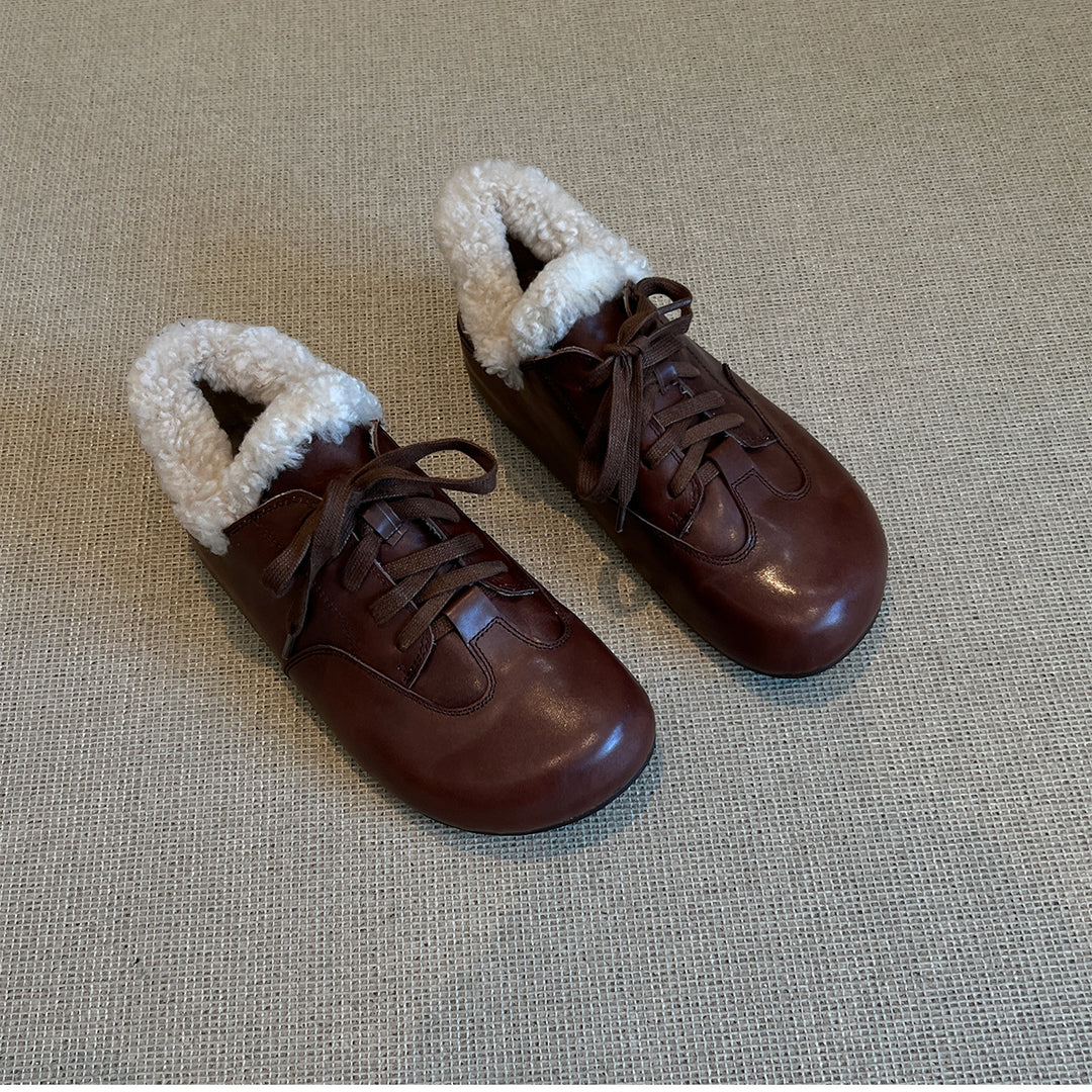 Damen gemütliche Schnürschuhe mit warmem Fleece-Futter EB