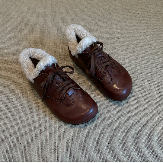Damen gemütliche Schnürschuhe mit warmem Fleece-Futter EB
