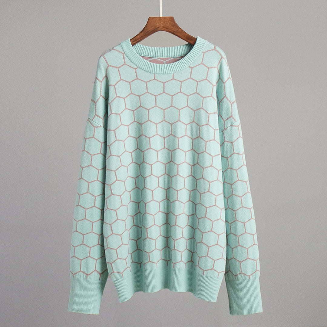 Damen Kreativer Strickpullover mit Wabenmuster EB