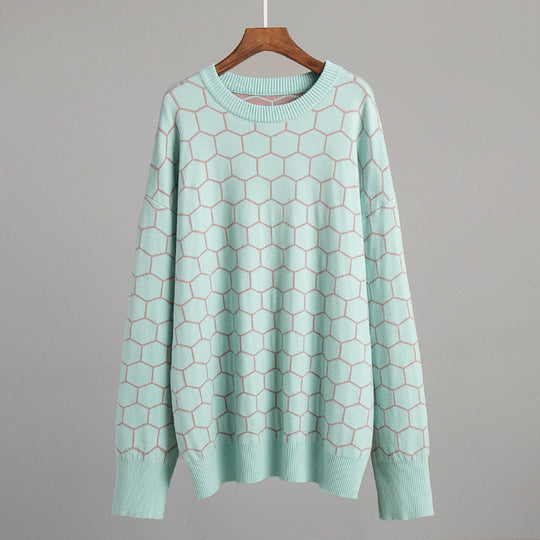Damen Kreativer Strickpullover mit Wabenmuster EB