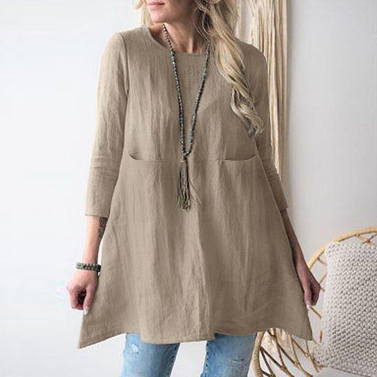 Damen lässiges Tunika-Kleid mit praktischen Taschen und 3/4-Ärmeln EB