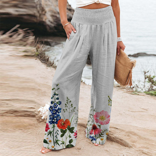 Damen Weite Sommerhose mit floralen Designs und elastischem Bund EB