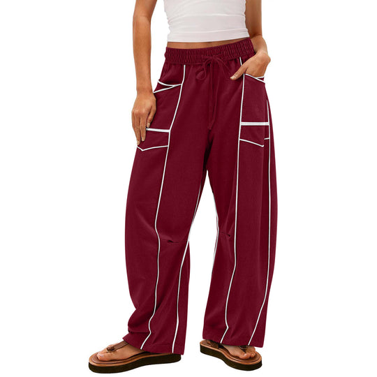 Damen nan weite Lounge-Hose mit Kordelzug, Kontrastpaspelierung und Cargo-Taschen EB