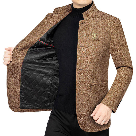Herren Moderner Stehkragen-Blazer im Travel-Stil mit wattierter Innenfütterung EB