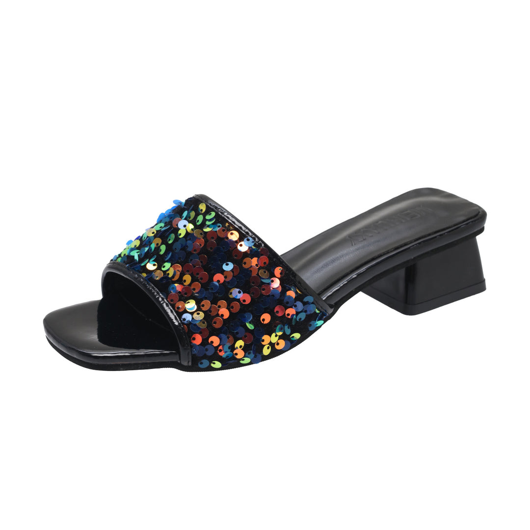 Damen elegante Mules mit funkelnden Pailletten EB