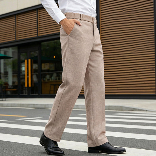 Herren Elegante gerade Tailoring-Hose mit Bügelfalte und feiner Fischgrätstruktur EB