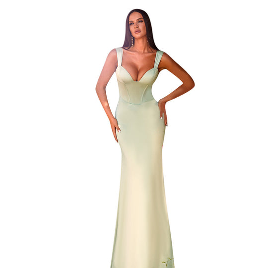 Damen elegantes körperbetontes Maxikleid mit tiefem V-Ausschnitt EB