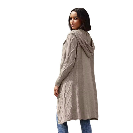 Damen Strickjacke mit Kapuze und eleganten Zopfmuster EB