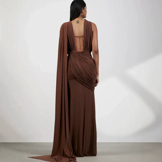 Damen bodenlanges Wickelkleid mit raffinierten Drapierungsdetails und elegantem V-Ausschnitt EB
