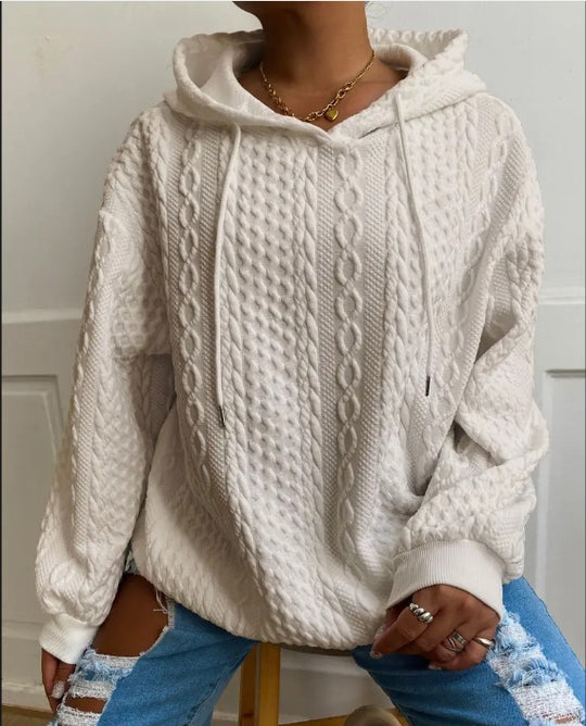 Damen Oversized Strickpullover mit kreativem Kabeleffekt und Kapuze EB