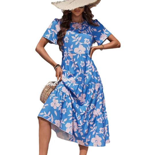 Damen Maxikleid mit floralem Design und voluminösem Rock EB