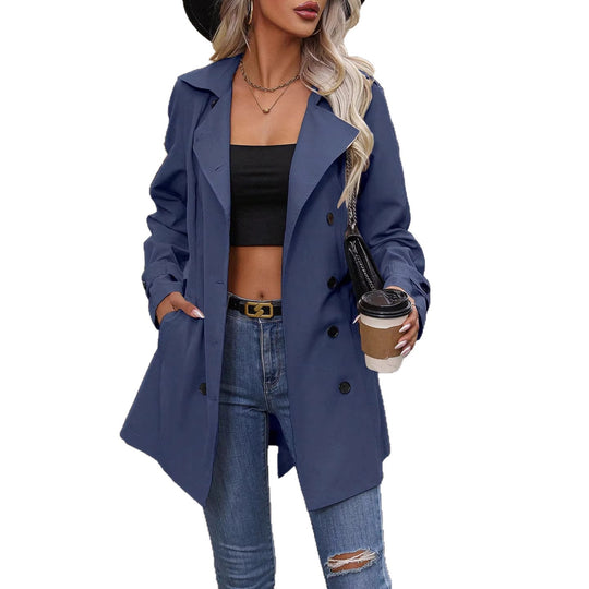 Damen Kurzer Trenchcoat mit doppelreihiger Knopfleiste und markantem Reverskragen EB