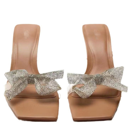 Damen elegante Riemchen-Sandaletten mit funkelndem Schleifen-Detail EB