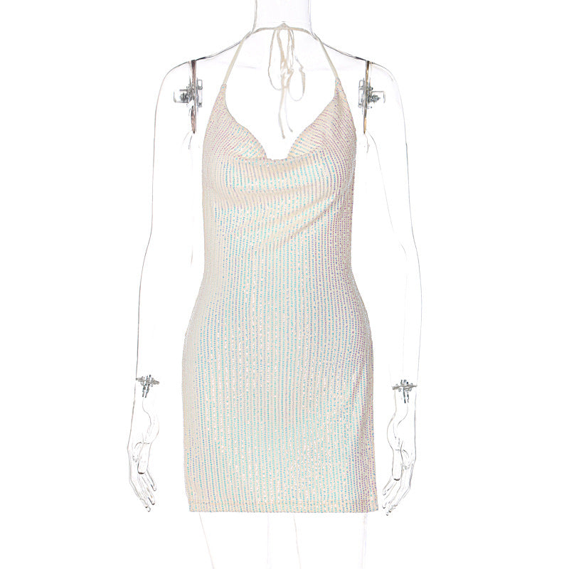 Damen Funkelndes Minikleid mit schmalem Schnitt und Halterdesign EB