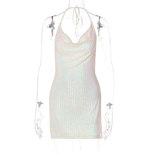 Damen Funkelndes Minikleid mit schmalem Schnitt und Halterdesign EB