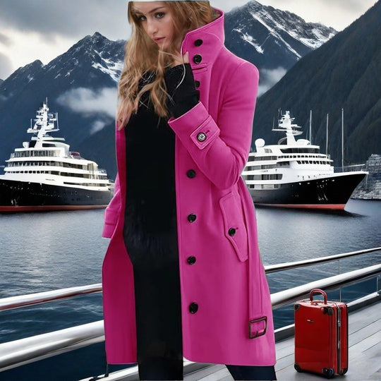 Damen eleganter Trenchcoat mit hohem Kragen und doppelter Knopfleiste EB