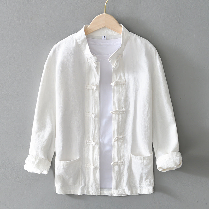 Herren nan leichte Leinenjacke im traditionellen chinesischen Stil mit Stehkragen und Knotenverschlüssen EB