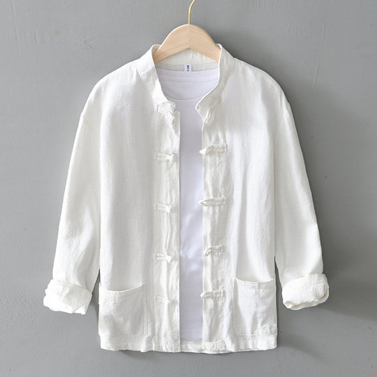 Herren nan leichte Leinenjacke im traditionellen chinesischen Stil mit Stehkragen und Knotenverschlüssen EB