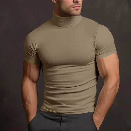 Herren nan körperbetontes Kurzarm-Rollkragenshirt aus Stretchjersey EB