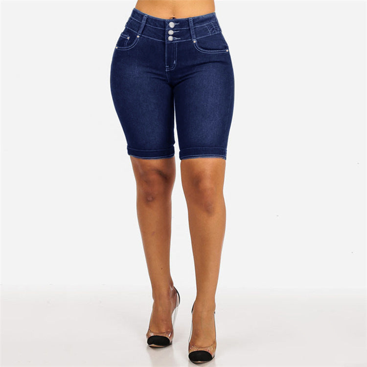 Damen Jeansbermuda mit hohem Bund und Knopfdetail EB