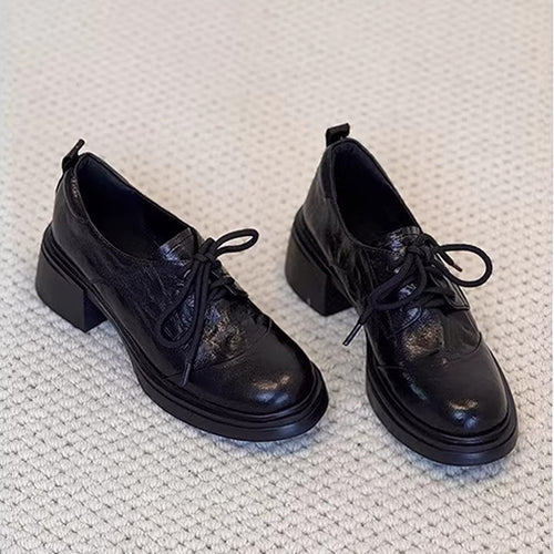 Damen elegante Schnürschuhe mit modischem Blockabsatz und hochwertiger Kunstleder-Oberfläche EB
