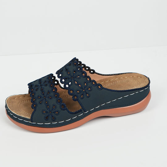 Damen bequeme Clogs mit dekorativen Blütenschneiden und ergonomischer Fußbett EB